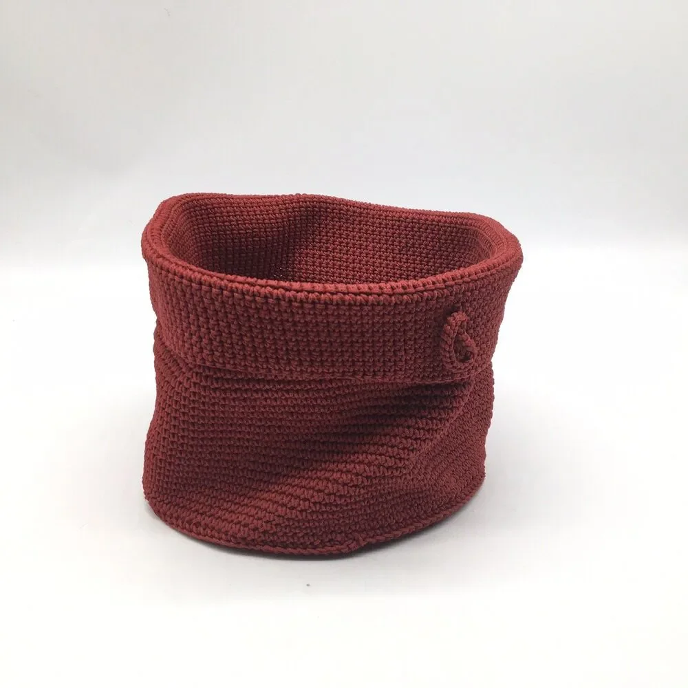 Boho Crochet Storage Basket 8” High 10” Diameter With Hook Red